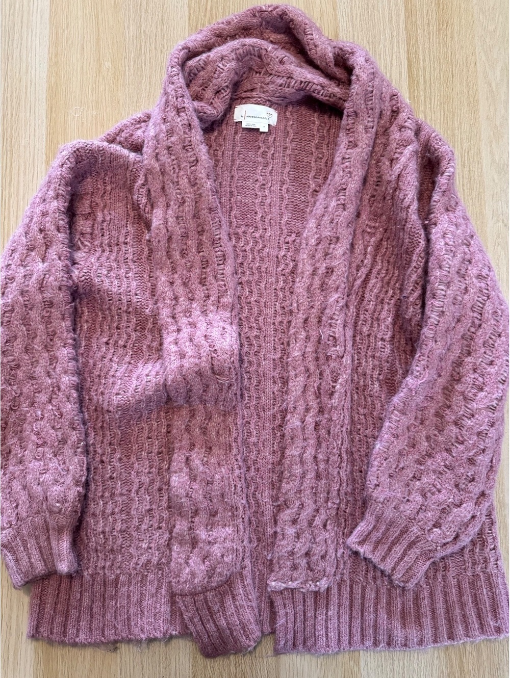 Anthropologie Dusty Rose Pink Textured Cable Knit Cozy Chic Boho Fall cardigan